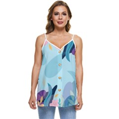 Leaves Nature Background Plants Casual Spaghetti Strap Chiffon Top by Grandong
