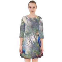 Peafowl Peacock Bird Birds Painting Art Wildlife Smock Dress by Sarkoni