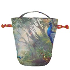 Peafowl Peacock Bird Birds Painting Art Wildlife Drawstring Bucket Bag by Sarkoni
