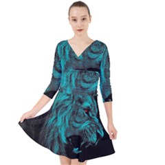 Angry Male Lion Predator Carnivore Quarter Sleeve Front Wrap Dress by Ndabl3x