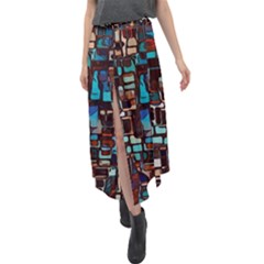 Stained Glass Mosaic Abstract Velour Split Maxi Skirt by Sarkoni