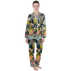 Art Graffiti Abstract Vintage Lines Women s Long Sleeve Satin Pajamas Set	 by Amaryn4rt