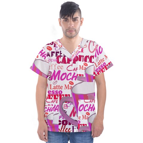 Coffee Cup Lettering Coffee Cup Men s V-neck Scrub Top by Amaryn4rt