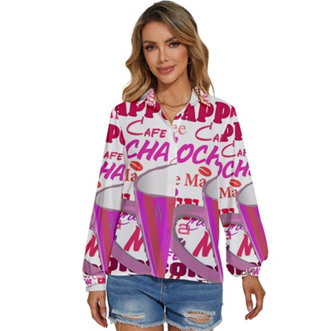 Coffee Cup Lettering Coffee Cup Women s Long Sleeve Button Up Shirt by Amaryn4rt