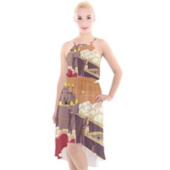 Animated Castle Illustration Adventure Time Cartoon Nature High-low Halter Chiffon Dress  by Sarkoni