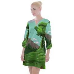 Adventure Time Cartoon Green Color Nature  Sky Open Neck Shift Dress by Sarkoni