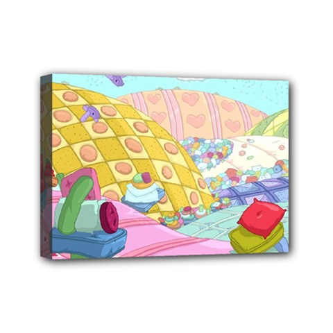 Pillows And Vegetable Field Illustration Adventure Time Cartoon Mini Canvas 7  X 5  (stretched) by Sarkoni