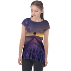 Bed Of Purple Petaled Flowers Photography Landscape Nature Cap Sleeve High Low Top by Sarkoni