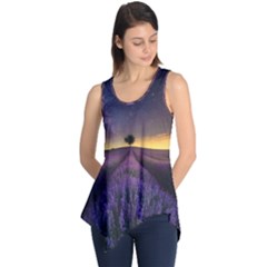 Bed Of Purple Petaled Flowers Photography Landscape Nature Sleeveless Tunic by Sarkoni