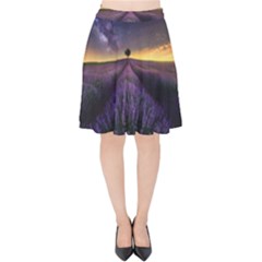 Bed Of Purple Petaled Flowers Photography Landscape Nature Velvet High Waist Skirt by Sarkoni