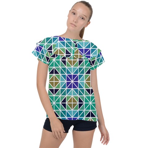 Mosaic Triangle Symmetry Ruffle Collar Chiffon Blouse by Apen