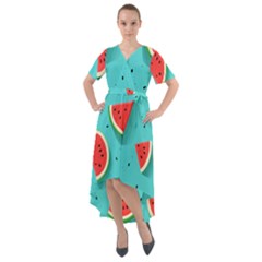 Watermelon Fruit Slice Front Wrap High Low Dress by Bedest
