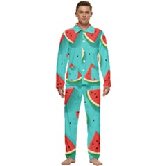 Watermelon Fruit Slice Men s Long Sleeve Velvet Pocket Pajamas Set by Bedest