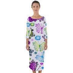 Butterflies Abstract Background Colorful Desenho Vector Quarter Sleeve Midi Bodycon Dress by Bedest