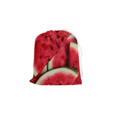 Watermelon Fruit Green Red Drawstring Pouch (small) by Bedest