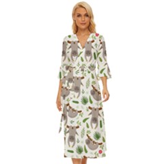 Seamless Pattern With Cute Sloths Midsummer Wrap Dress by Ndabl3x