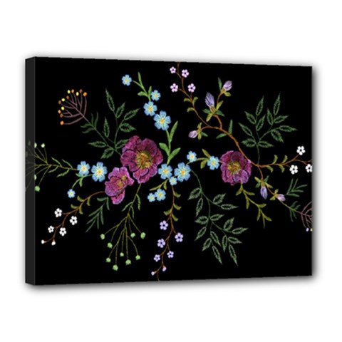 Embroidery Trend Floral Pattern Small Branches Herb Rose Canvas 16  X 12  (stretched) by Ndabl3x