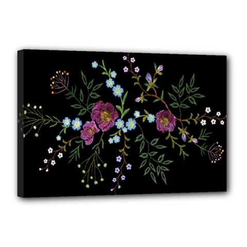 Embroidery Trend Floral Pattern Small Branches Herb Rose Canvas 18  X 12  (stretched) by Ndabl3x