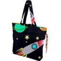 Planet Rocket Space Stars Drawstring Tote Bag View1