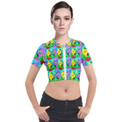 Star Texture Template Design Short Sleeve Cropped Jacket by Ravend