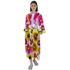Flowers Blossom Bloom Nature Plant Maxi Satin Kimono by Amaryn4rt