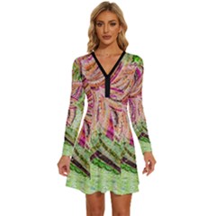 Colorful Design Acrylic Canvas Long Sleeve Deep V Mini Dress  by Amaryn4rt