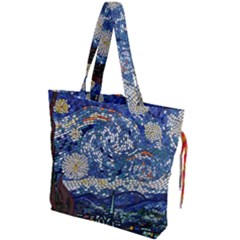Mosaic Art Vincent Van Gogh Starry Night Drawstring Tote Bag by Modalart