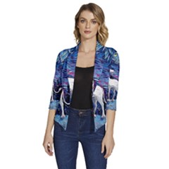 Unicorn Starry Night Print Van Gogh Women s Draped Front 3/4 Sleeve Shawl Collar Jacket by Modalart