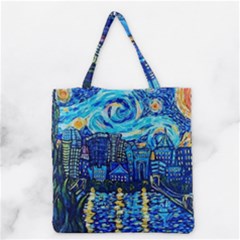 Starry Night Van Gogh Painting Art City Scape Grocery Tote Bag by Modalart