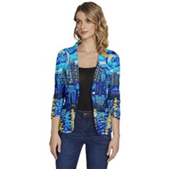 Starry Night Van Gogh Painting Art City Scape Women s One-button 3/4 Sleeve Short Jacket by Modalart