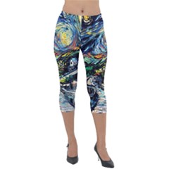 The Great Wall Nature Painting Starry Night Van Gogh Lightweight Velour Capri Leggings  by Modalart