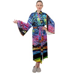 Golden Gate Bridge Starry Night Vincent Van Gogh Maxi Velvet Kimono by Modalart