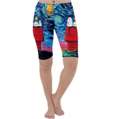 Red House Dog Cartoon Starry Night Cropped Leggings  by Modalart