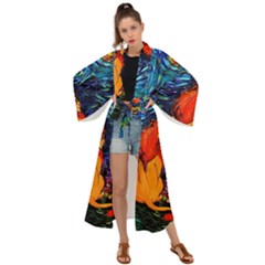 Lion Art Starry Night Van Gogh Maxi Kimono by Modalart