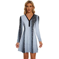 Rain Raindrop Drop Of Water Drip Long Sleeve Deep V Mini Dress  by Amaryn4rt