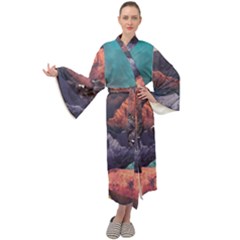 Adventure Psychedelic Mountain Maxi Velvet Kimono by Modalart