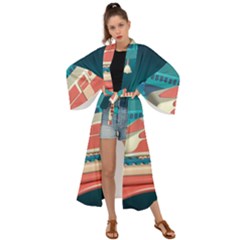 Leaves Boho Plant Bohemian Drawing Maxi Kimono by Modalart