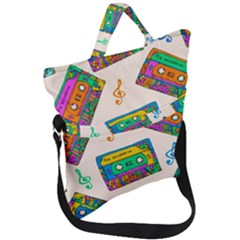 Seamless Pattern With Colorful Cassettes Hippie Style Doodle Musical Texture Wrapping Fabric Vector Fold Over Handle Tote Bag by Bedest
