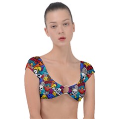 Graffiti Characters Seamless Pattern Cap Sleeve Ring Bikini Top by Bedest