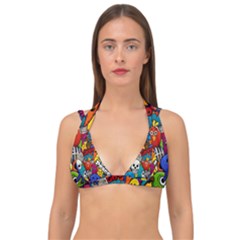 Graffiti Characters Seamless Pattern Double Strap Halter Bikini Top by Bedest
