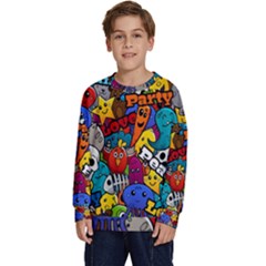 Graffiti Characters Seamless Pattern Kids  Crewneck Sweatshirt by Bedest