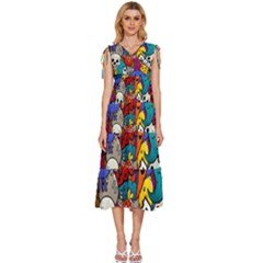 Graffiti Characters Seamless Pattern V-neck Drawstring Shoulder Sleeveless Maxi Dress by Bedest