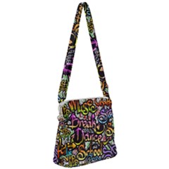 Graffiti Word Seamless Pattern Zipper Messenger Bag by Bedest