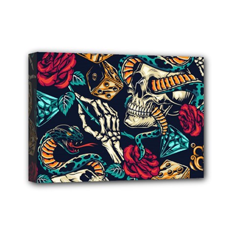 Vintage Art Tattoos Colorful Seamless Pattern Mini Canvas 7  X 5  (stretched) by Bedest