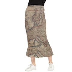 Old Vintage Classic Map Of Europe Maxi Fishtail Chiffon Skirt by Pakjumat