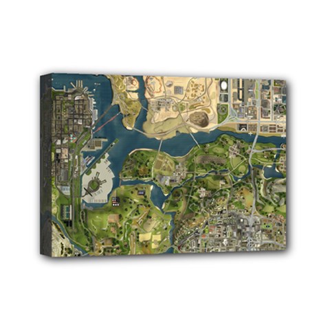 Map Illustration Gta Mini Canvas 7  X 5  (stretched) by Pakjumat