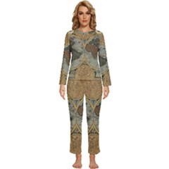 Vintage World Map Travel Geography Womens  Long Sleeve Lightweight Pajamas Set by Pakjumat