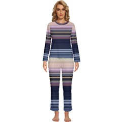 Horizontal Line Strokes Color Lines Womens  Long Sleeve Lightweight Pajamas Set by Pakjumat