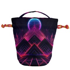 Synthwave City Retrowave Wave Drawstring Bucket Bag by Pakjumat