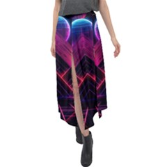 Synthwave City Retrowave Wave Velour Split Maxi Skirt by Pakjumat